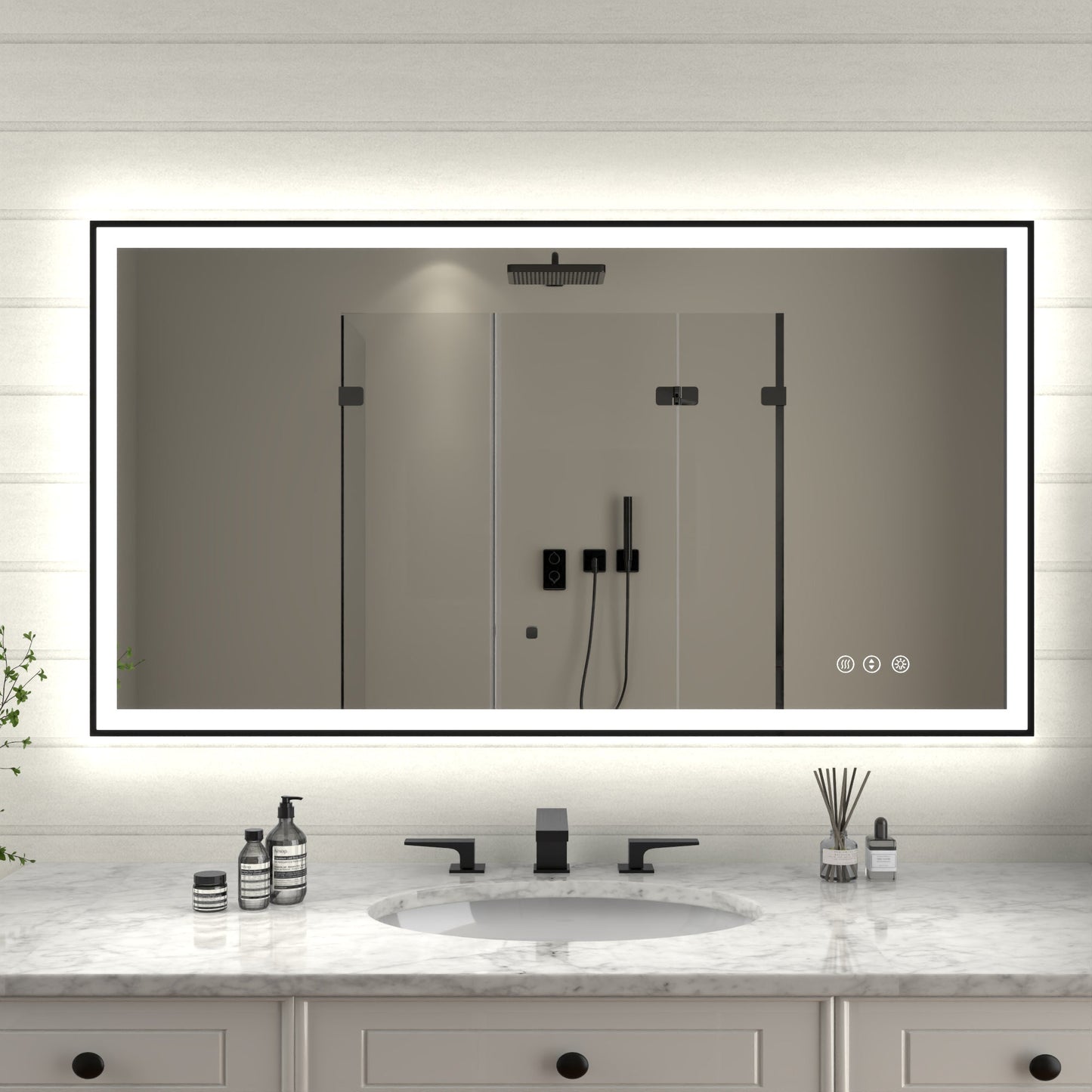Apex-Noir 55"x30" Framed LED Lighted Bathroom Mirror