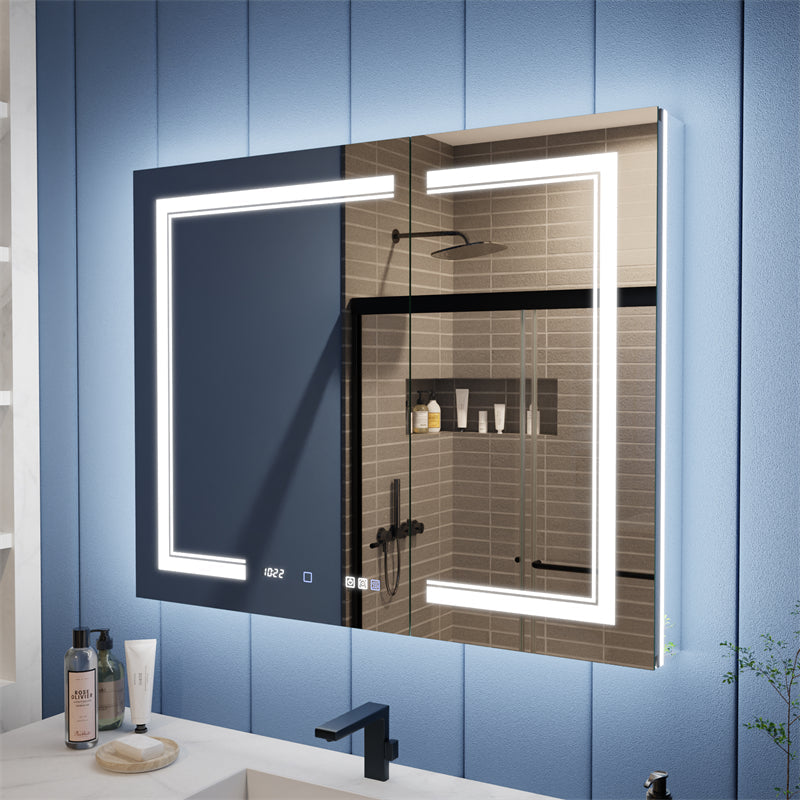 Illusion-B 40" x 32" LED Lighted Inset Mirrored Medicine Cabinet with Magnifiers Front and Back Light - ExBriteUSA