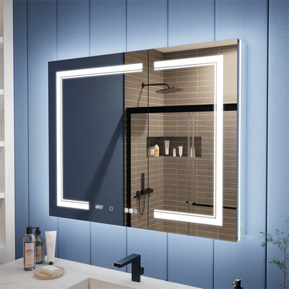 Illusion-B 40" x 32" LED Lighted Inset Mirrored Medicine Cabinet with Magnifiers Front and Back Light - ExBriteUSA