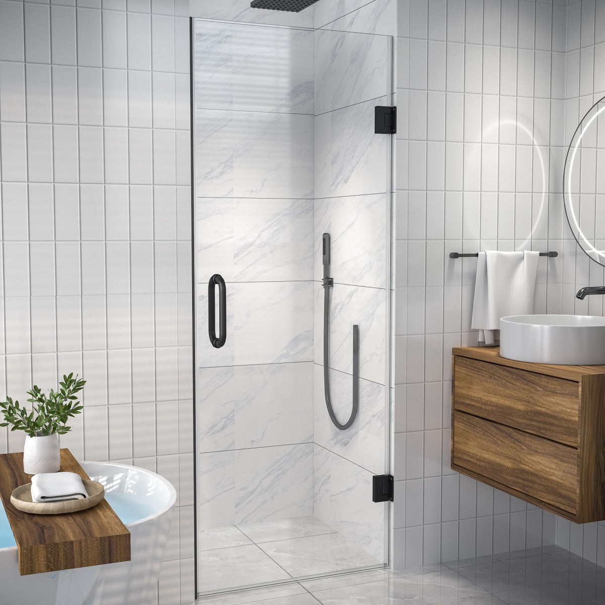 Valor Shower Door 28in.W x 72in.H Frameless Hinged Shower Door,Shower Room Glass Door with Clear Tempered Shower Glass Panel,Black