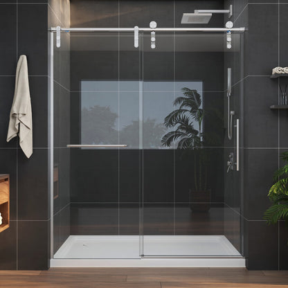 Anchor-B Allsumhome 56"-60"W x 70"H Frameless Sliding Shower Door,Tempered Glass,Shower Enclosure,Double Side Easy Clean Coat,Brushed Nickel ,Buffer