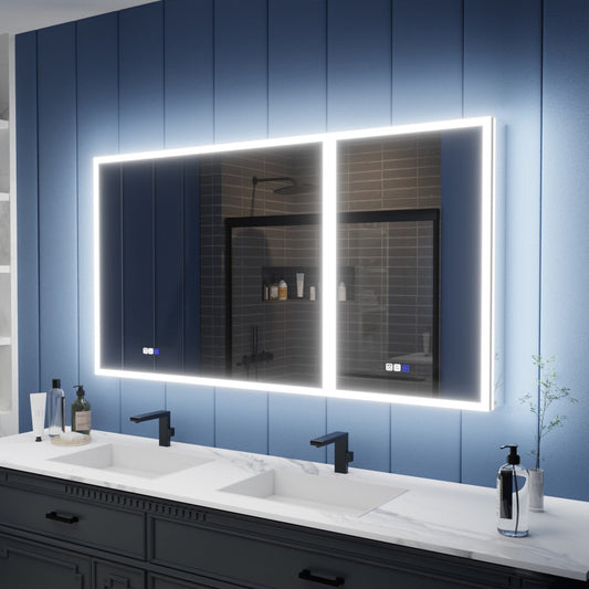 Illusion 60" x 32" LED Lighted Medicine Cabinet with Mirror and Light Magnifiers Front and Back