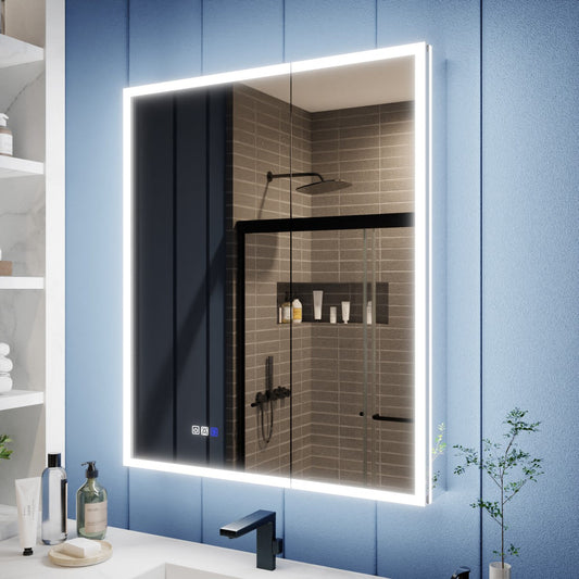 Illusion 30" x 36" LED Lighted Medicine Cabinet with Magnifiers Front and Back Light
