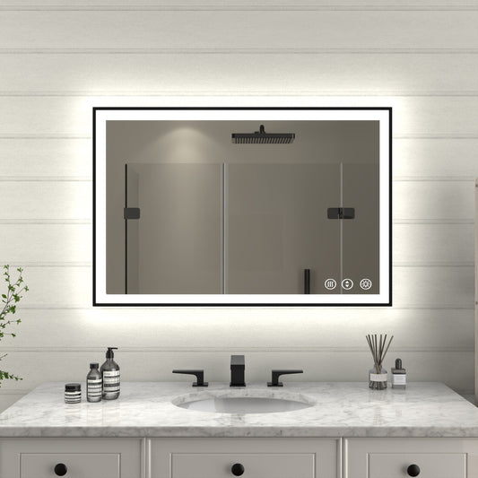 Apex-Noir 24"x36" Framed LED Lighted Bathroom Mirror