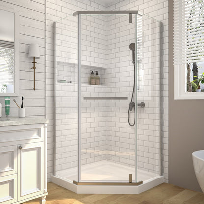 Prism Neo-Angle Frameless Shower Door 36 in. W x 72 in. H Corner Shower Enclosure,6mm Clear Glass,Pivot Shower Doors,Brushed Nickel