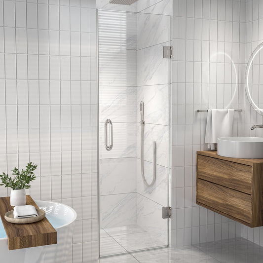 Valor Shower Door 24in.W x 72in.H Frameless Hinged Shower Door,Shower Room Glass Door with Clear Tempered Shower Glass Panel,Chrome