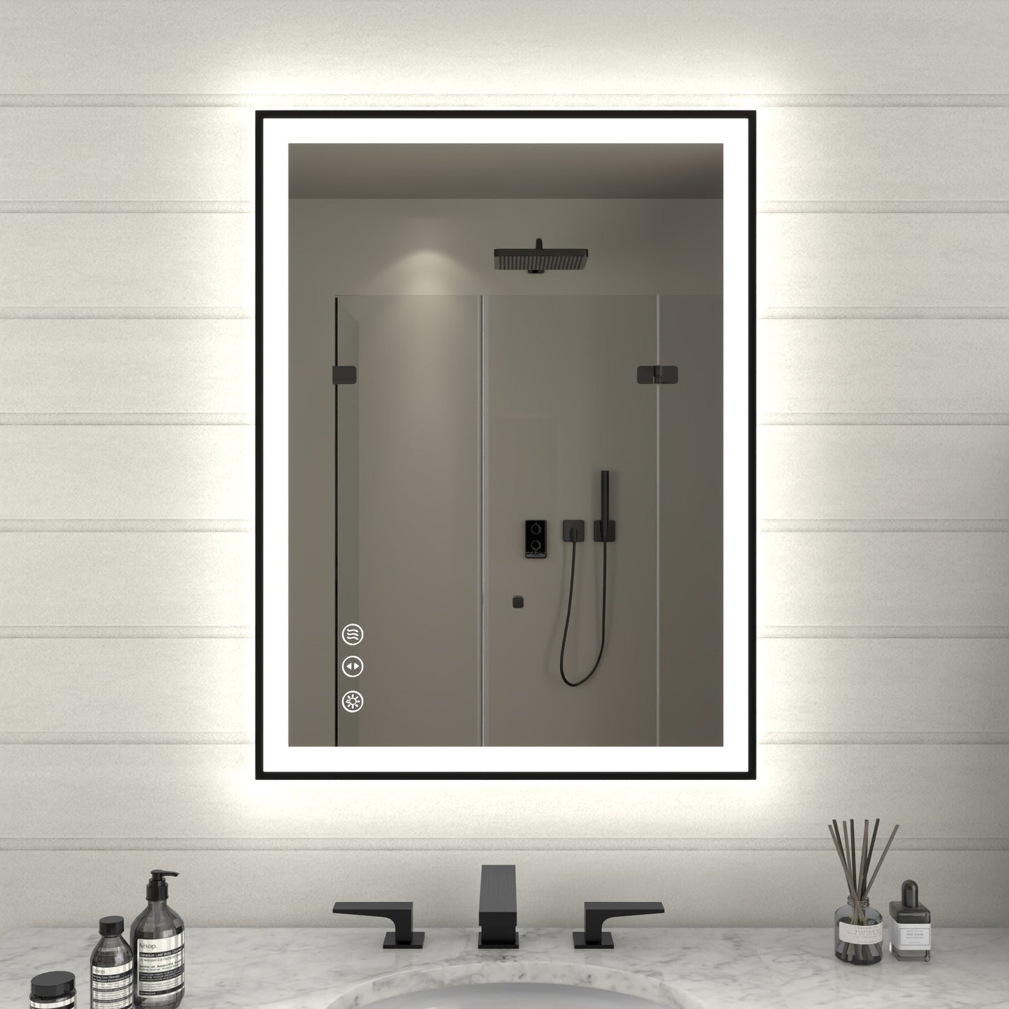 Apex-Noir 24"x32" Framed LED Lighted Bathroom Mirror