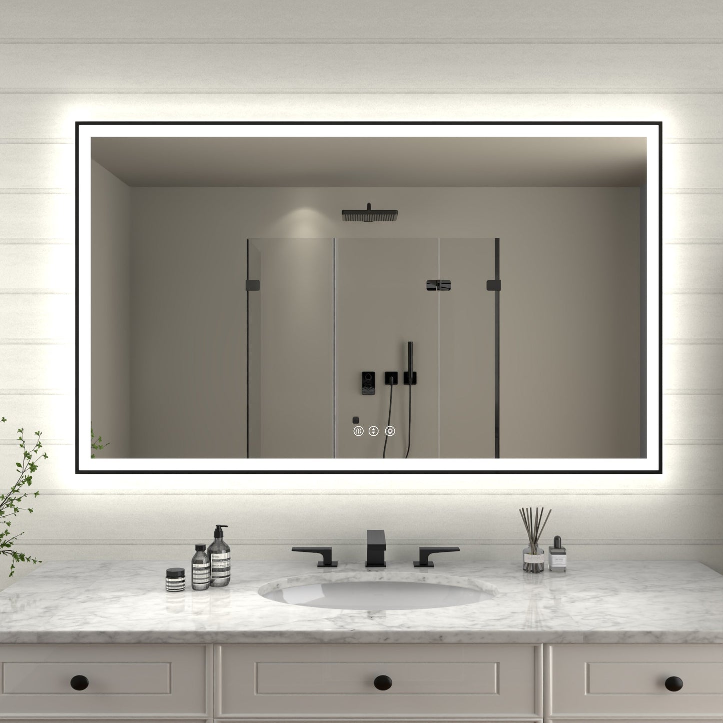 Apex-Noir 60"x36" Framed LED Lighted Bathroom Mirror