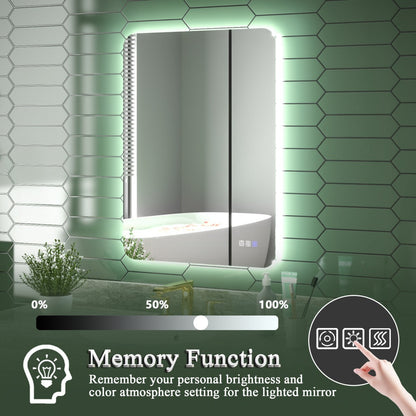 Brivaro 24" x 32" Backlit LED Bathroom Mirror with Nano-Tempered Glass, Anti-Fog, Dimmable, 3 Lighting Modes
