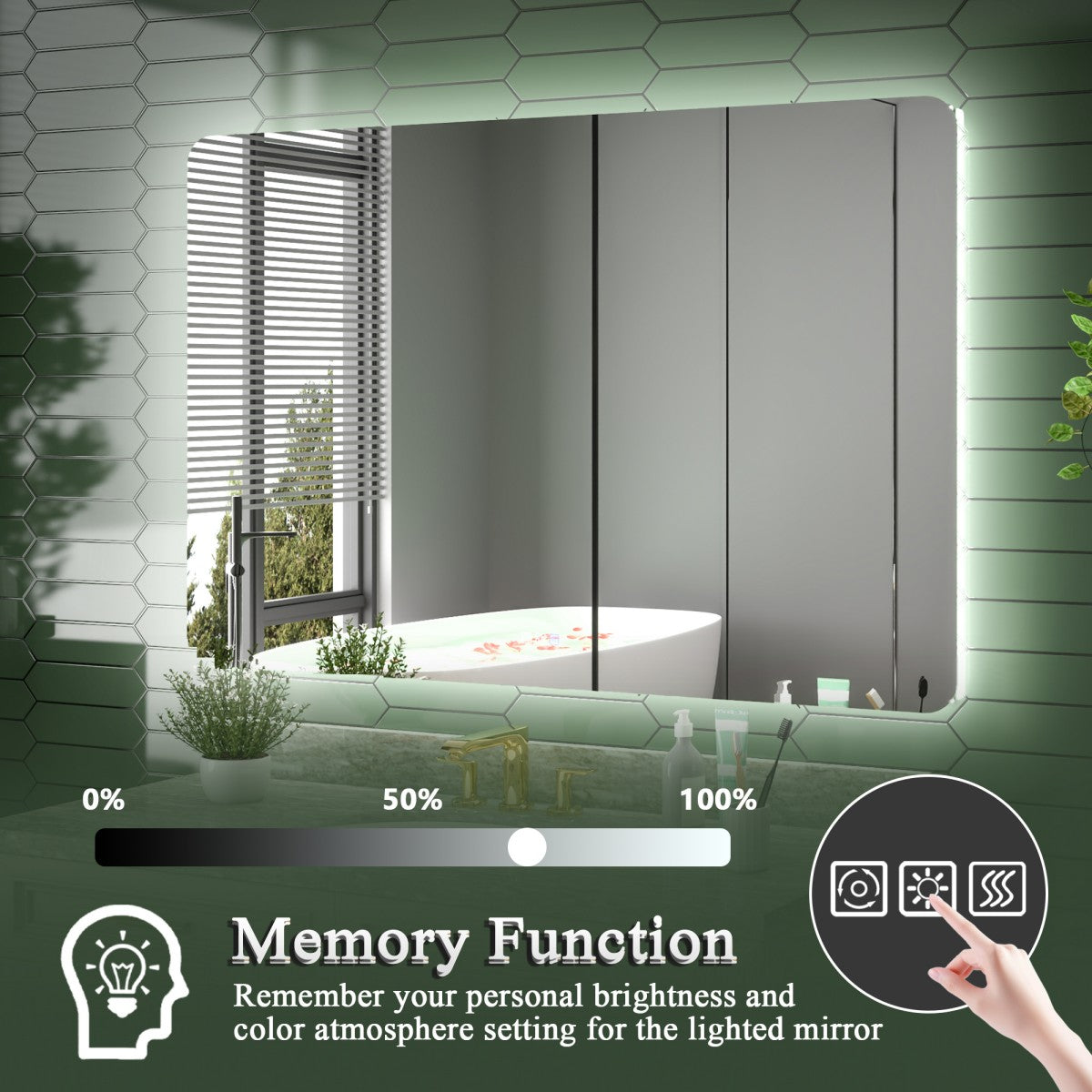 Brivaro 55" x 36" Backlit LED Bathroom Mirror with Nano-Tempered Glass, Anti-Fog, Dimmable, 3 Lighting Modes