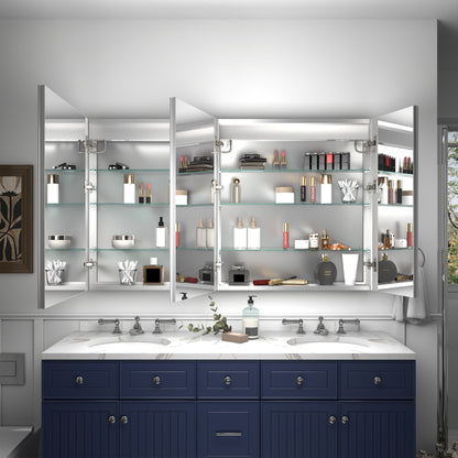 Rim 54" W x 32" H LED Lighted Medicine Cabinet Recessed or Surface with mirrors - ExBriteUSA