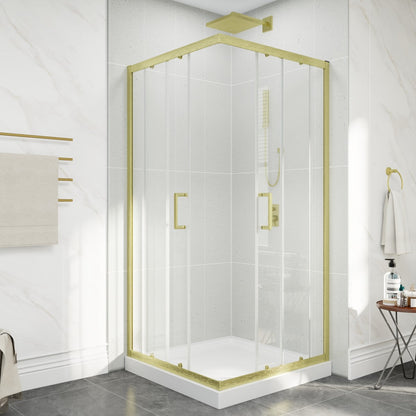 Haven 36" x 72" Corner Shower Enclosure,6mm Clear Glass,Double Sliding Shower Doors,Brushed Gold,Not Base,Adjustable