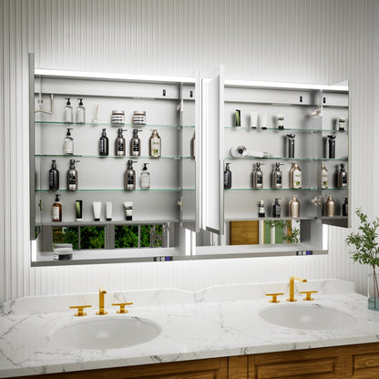 Ample 60" W x 36" H Wall Mounted Bathroom Medicine Cabinets with LED Light, Mirror, and Shelves for Recessed or Surface Mount