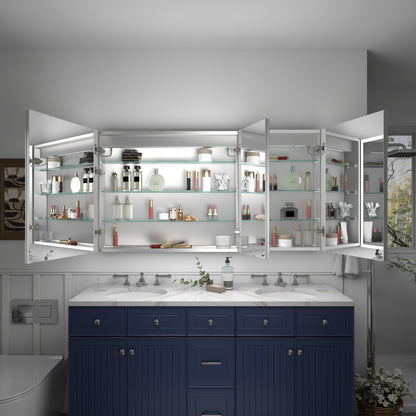 Rim 56" W x 30" H LED Lighted Medicine Cabinet Recessed or Surface with Mirrors - ExBriteUSA