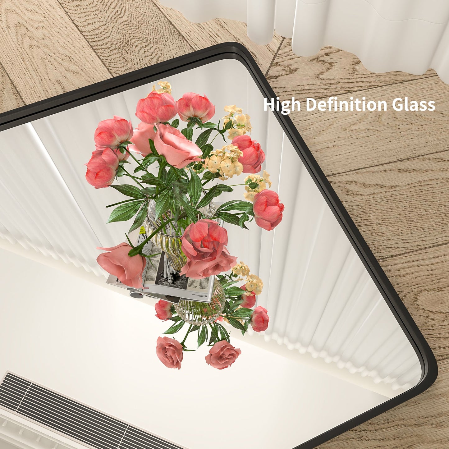 Noir 32" x 36" Vanity Mirror �C Modern, Elegant, Rectangular Wall Mirror with Tempered Glass, Shatterproof, Rust-Resistant, Matte Black Frame for Bathroom, Living Room & Hallway - ExBriteUSA