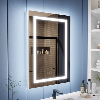 Illusion-B 24" x 36" LED Lighted Inset Mirrored Medicine Cabinet with Magnifiers Front and Back Light, Right Hinge