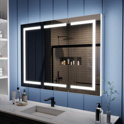Illusion-B 48" x 36" LED Lighted Inset Mirrored Medicine Cabinet with Magnifiers Front and Back Light