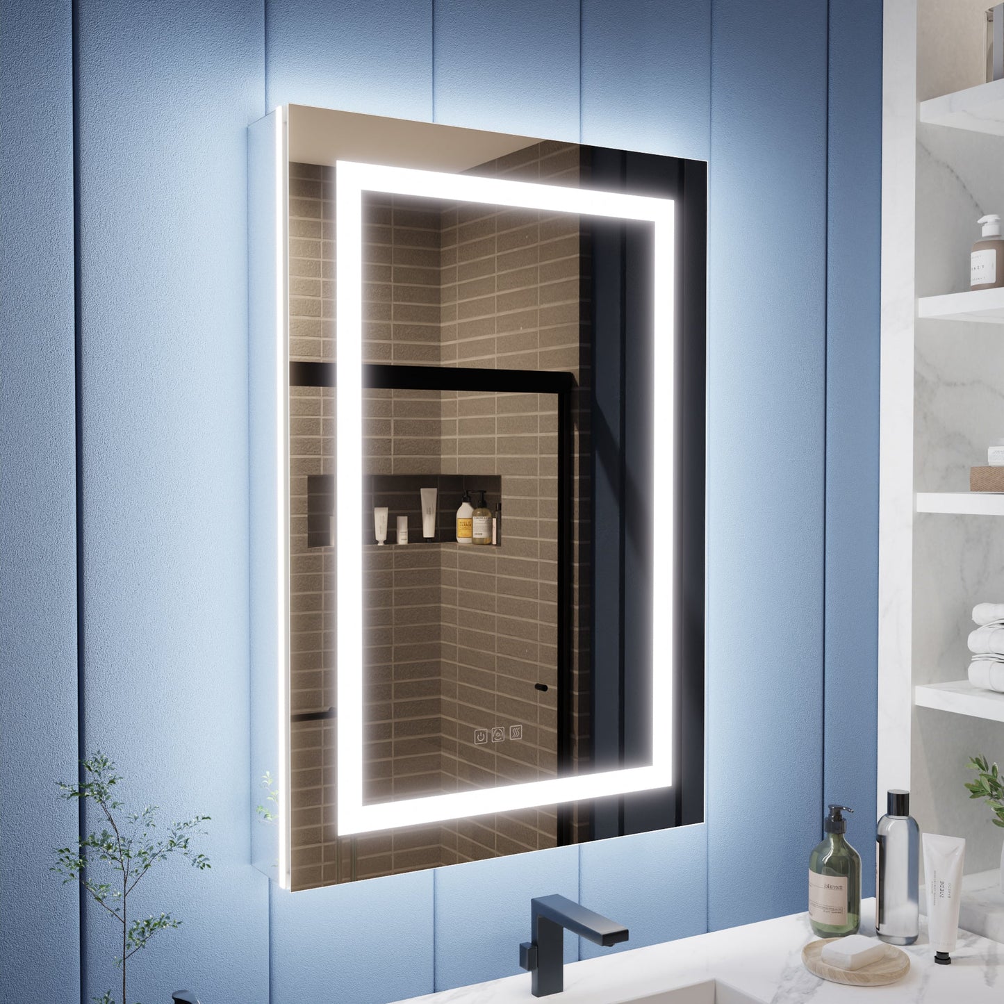 Illusion-B 24" x 36" LED Lighted Inset Mirrored Medicine Cabinet with Magnifiers Front and Back Light, Right Hinge