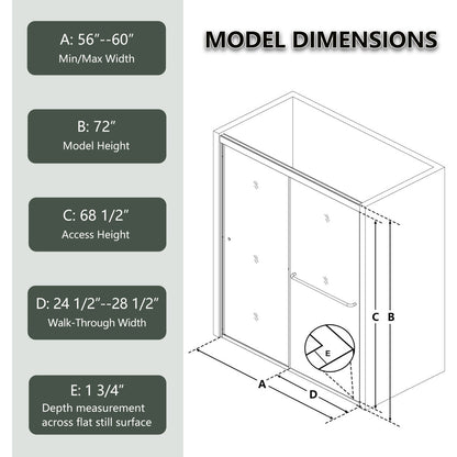Glide Semi-Frameless Shower Door 56-60 in. W x 72 in. H Bypass Sliding Shower Enclosure,Matte Black,Double Sliding Glass Bathroom Doors - ExBriteUSA