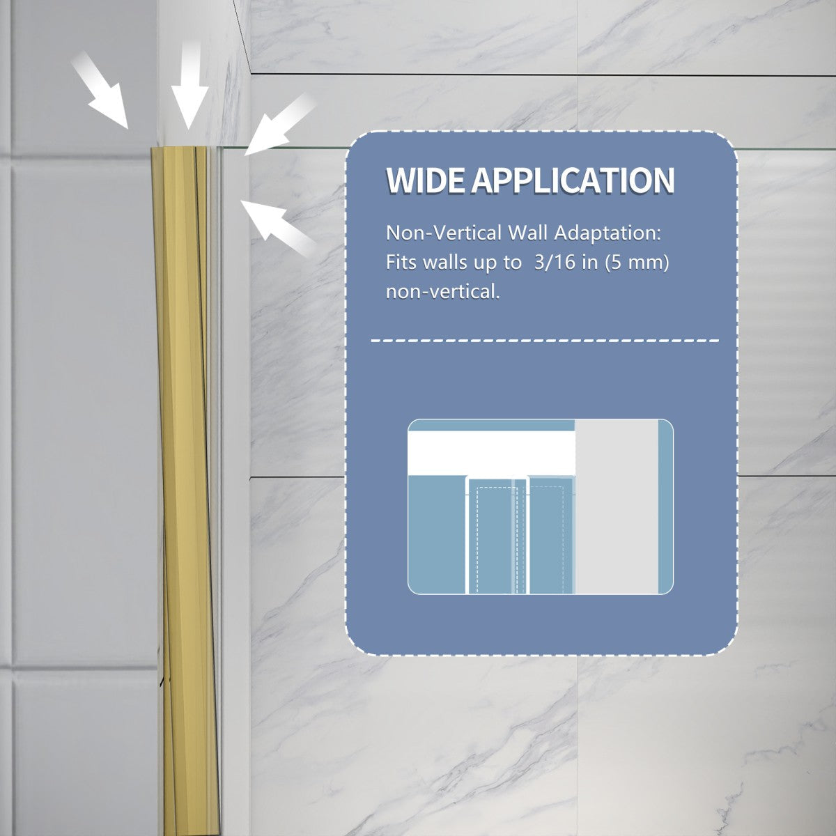 Valor 24"x72" Frameless Shower Door in Brush Gold,Water Repellent Glass with Seal Strip Parts and Handle,Glass Hinged Shower Door