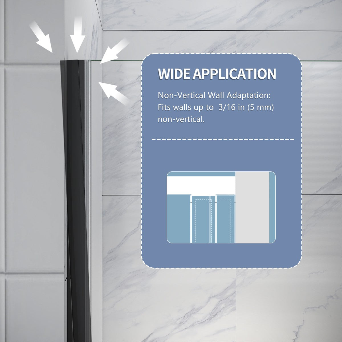 Valor Shower Door 24in.W x 72in.H Frameless Hinged Shower Door,Shower Room Glass Door with Clear Tempered Shower Glass Panel,Black