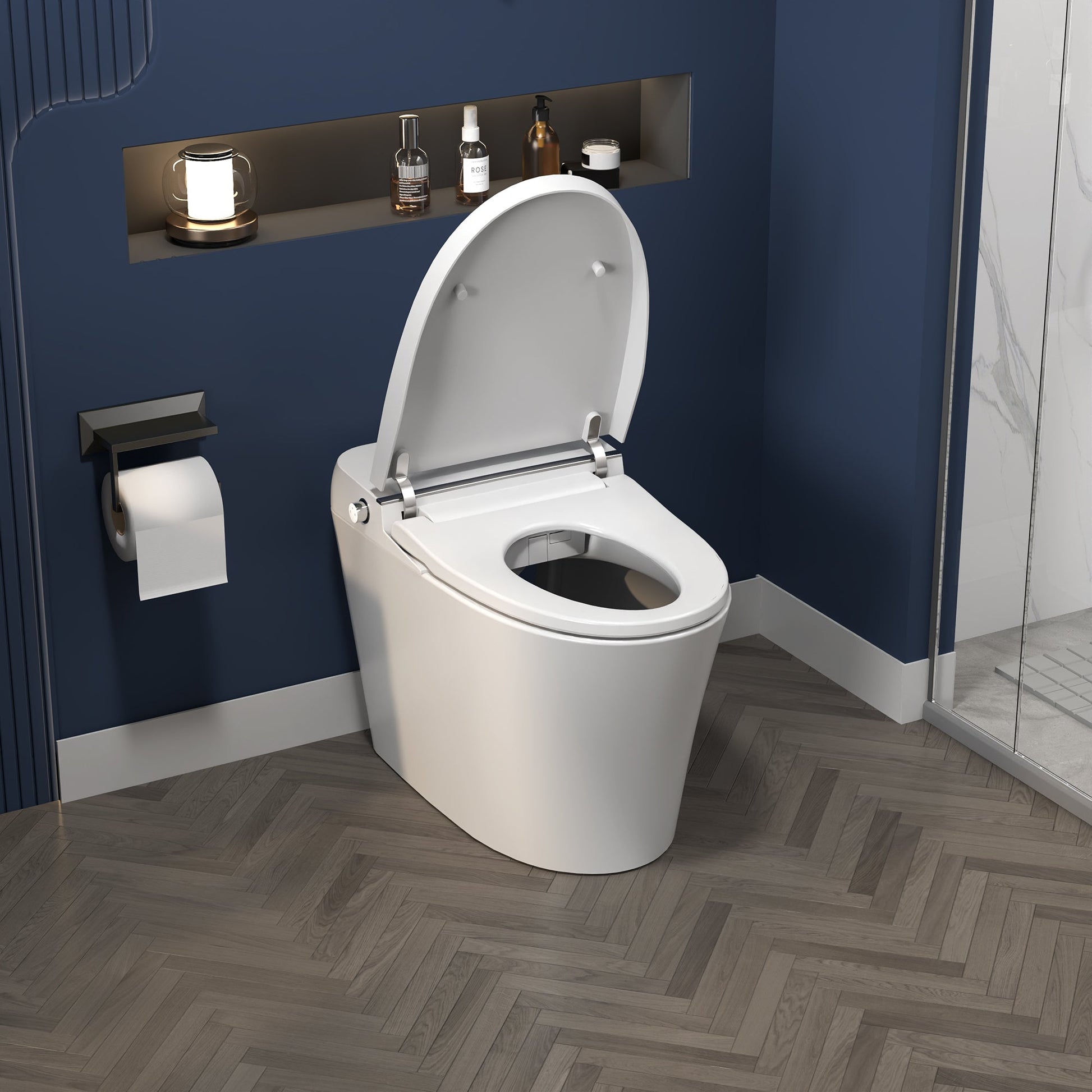 ExBrite Smart Toilet, Dual Flush 1-1.28 GPF, Tank less with Adjustable Temp Heated Seat, Foot sensor, Night Light,Power Outage Flushing - ExBriteUSA