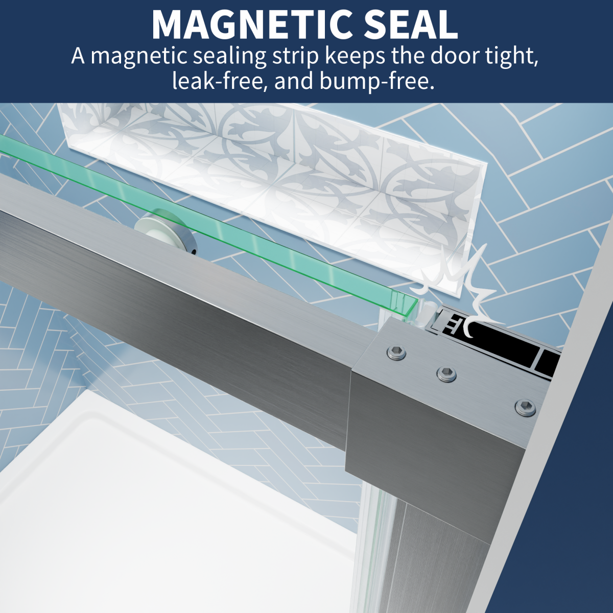 Lock Adjustable 44-48"W x 74"H Sliding Glass Shower Door with 8mm Clear Tempered Glass,Stainless Steel Hardware Mattel Black,Rectangle Shower Door