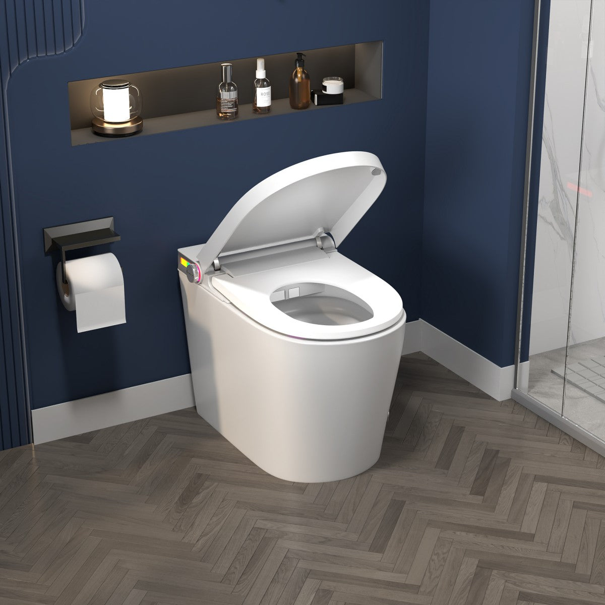 Exbrite Smart Toilet With Foot Sensing Open Cover & Seat, No Water Pressure Limitation, Night Light, Leakage Protection, Side Knob With Multiple Controls, Remote Control, Auto Flushing, White Screen - ExBriteUSA