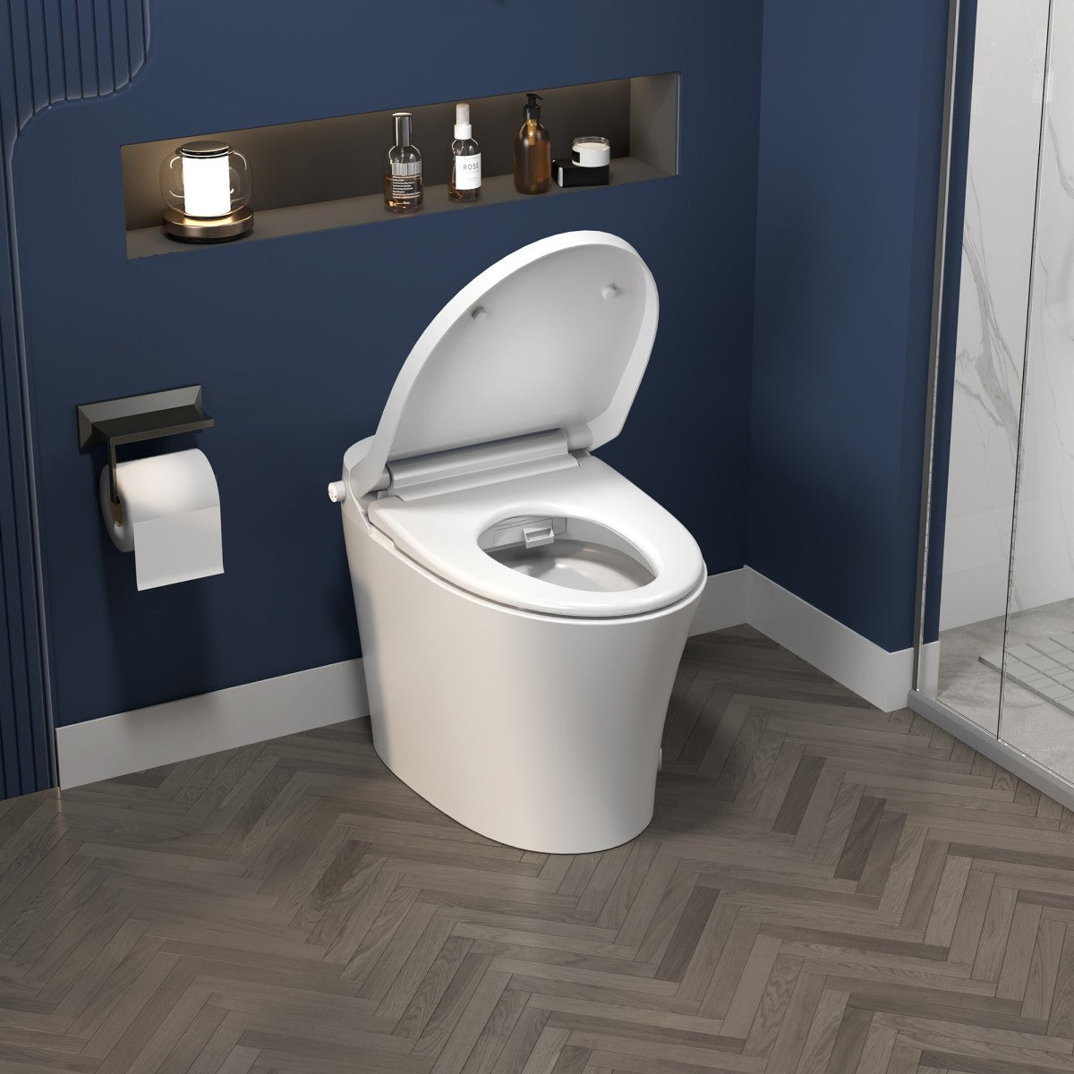 ExBrite Smart toilet with Built-in Adjustable Temp Heated Seat, Auto Flush, 1.28 GPF, Foot sensor Flush, White Night Light - ExBriteUSA