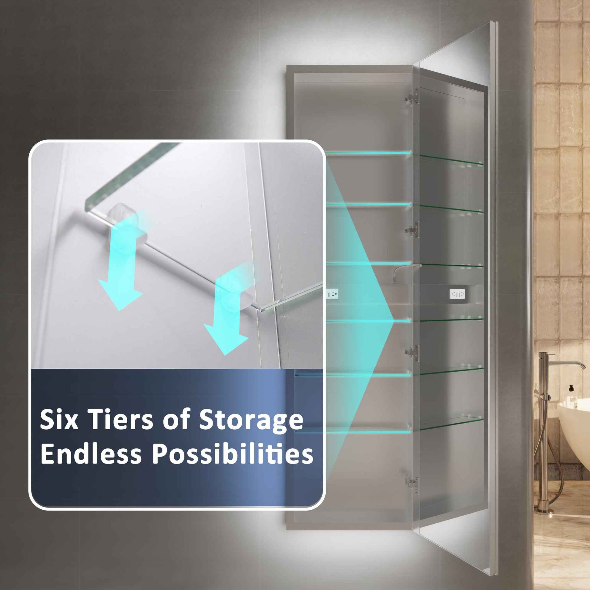 Allsum 20-1/8" x 70-1/8" Lighted Frameless Single Door Medicine Cabinet