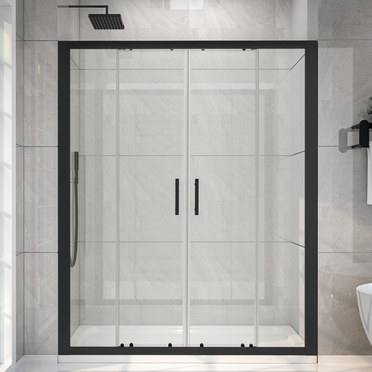 Holden 56-60"W x 70"H Easy Clean Shatter Proof Double Framed Sliding Shower Door with 1/4" (6mm) Clear SGCC Tempered Glass,Matte Black Finish