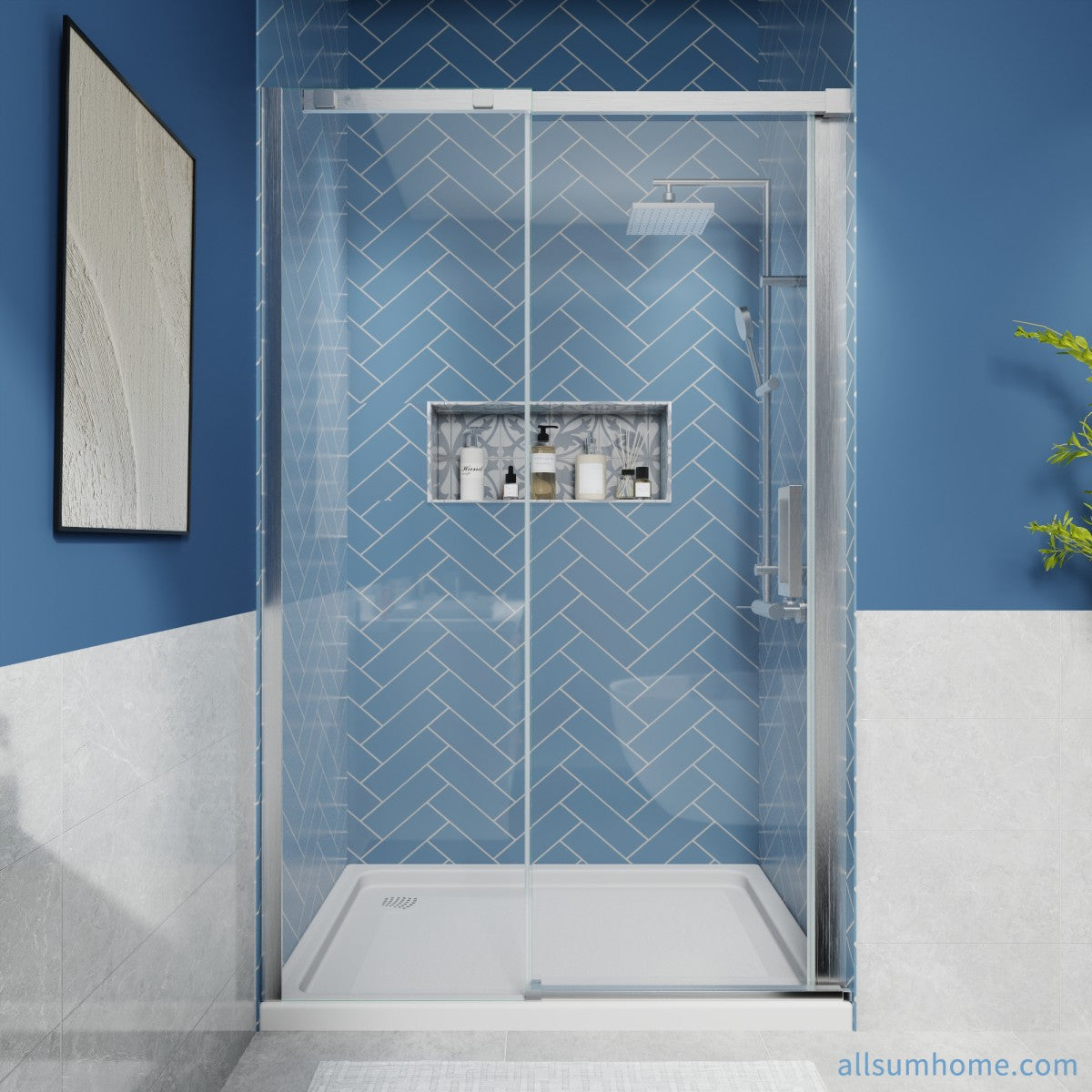 Lock Adjustable 44-48"W x 74"H Sliding Glass Shower Door with 8mm Clear Tempered Glass,Stainless Steel Hardware Brushed Nickel,Rectangle Shower Door