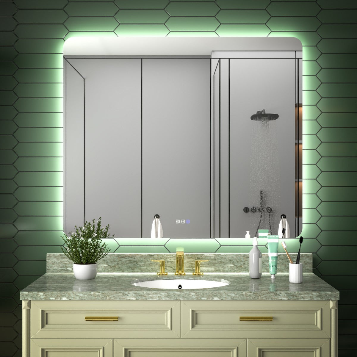 Brivaro 48" x 40" Backlit LED Bathroom Mirror with Nano-Tempered Glass, Anti-Fog, Dimmable, 3 Lighting Modes