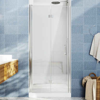 Adapt Allsumhome Bifold Shower Door 34-36 in.W x 72 in.H Pivot Swing Shower Doors,Chrome,Clear Tempered Shower Glass