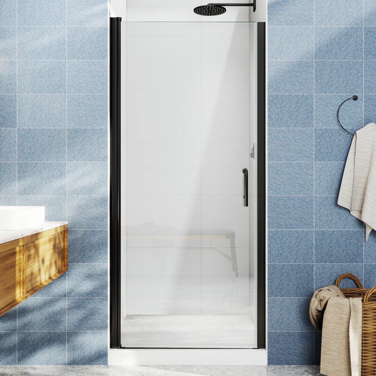 Classy 30-32" W x 72" H Pivot Shower Door Semi-Frameless Matte Black,Glass Shower Door with Handle
