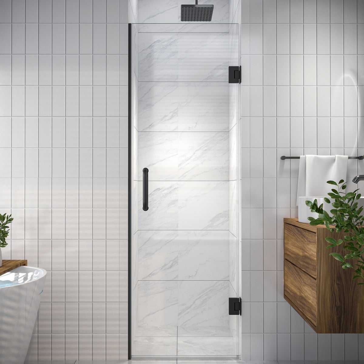 Valor Shower Door 24in.W x 72in.H Frameless Hinged Shower Door,Shower Room Glass Door with Clear Tempered Shower Glass Panel,Black