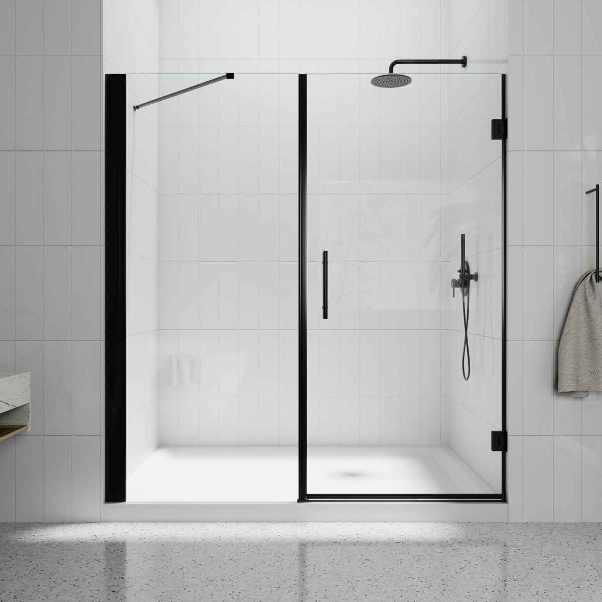 Gemini-W Allsumhome 56-58"Wx71"H Semi-Frameless Pivot Glass Shower Door,Pivot Shower Door,SGCC Tempered Glass,Matte Black,Reversible Installation