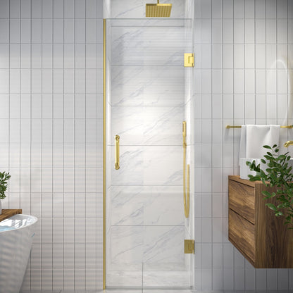 Valor 24"x72" Frameless Shower Door in Brush Gold,Water Repellent Glass with Seal Strip Parts and Handle,Glass Hinged Shower Door