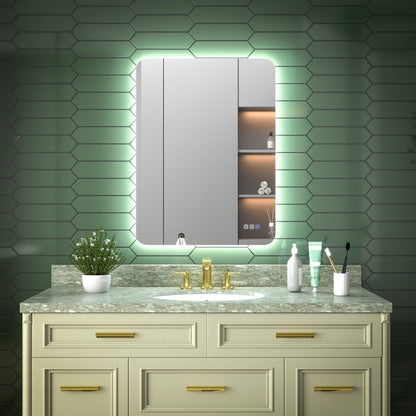Brivaro 24" x 32" Backlit LED Bathroom Mirror with Nano-Tempered Glass, Anti-Fog, Dimmable, 3 Lighting Modes