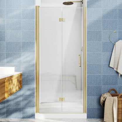 Adapt Allsumhome Bifold Shower Door 36-38 in.W x 72 in.H Pivot Swing Shower Doors,Brushed Gold,Clear Tempered Glass