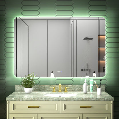 Brivaro 55" x 36" Backlit LED Bathroom Mirror with Nano-Tempered Glass, Anti-Fog, Dimmable, 3 Lighting Modes