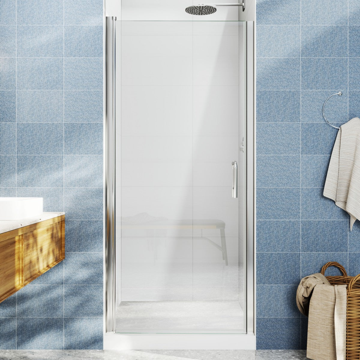 Classy 36-38" W x 72" H Pivot Semi-Frameless Glass Shower Door in Chrome