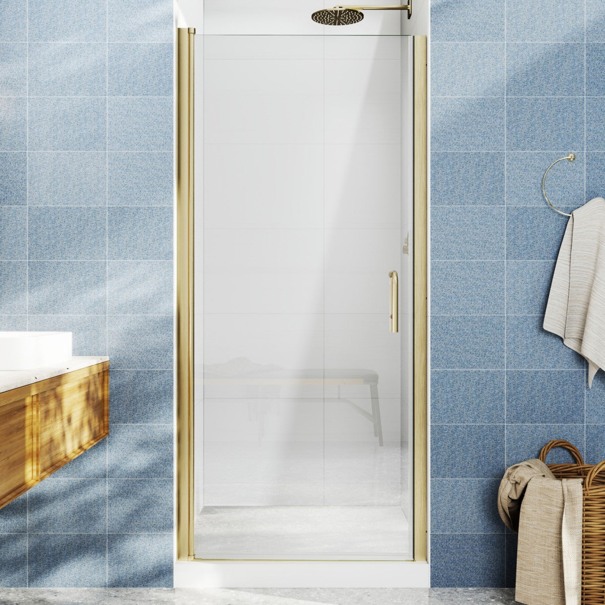 Classy 34-36"x72" Frameless Shower Door in Brush Gold,Water Repellent Glass with Seal Strip Parts and Handle,6mm Glass Shower Door