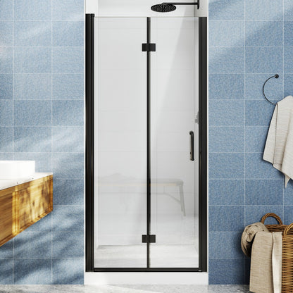 Adapt Allsumhome Bifold Shower Door 30-32 in.W x 72 in.H Pivot Swing Shower Doors,Matte Black,Tempered Shower Glass
