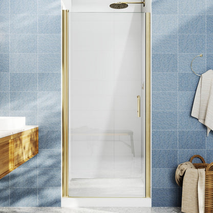 Classy 32-34"x72" Frameless Shower Door in Brush Gold,Water Repellent Glass with Seal Strip Parts and Handle,6mm Glass Shower Door