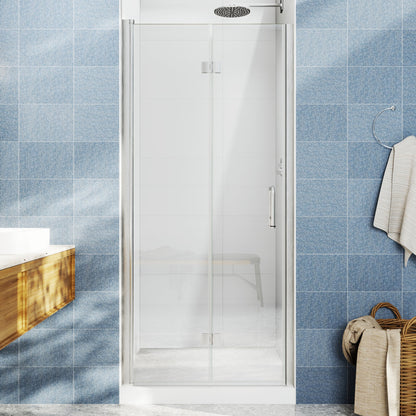 Adapt Allsumhome Bifold Shower Door 30-32 in.W x 72 in.H Pivot Swing Shower Doors,Brushed Nickel,Tempered Glass