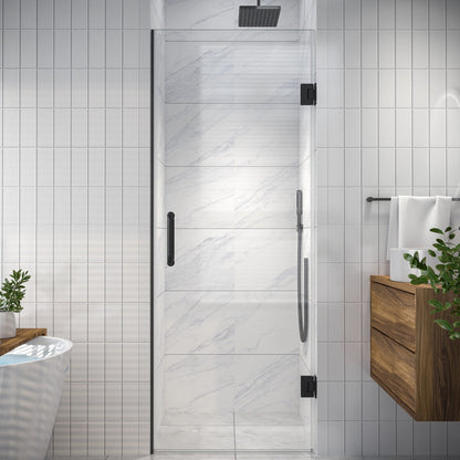 Valor Shower Door 28in.W x 72in.H Frameless Hinged Shower Door,Shower Room Glass Door with Clear Tempered Shower Glass Panel,Black