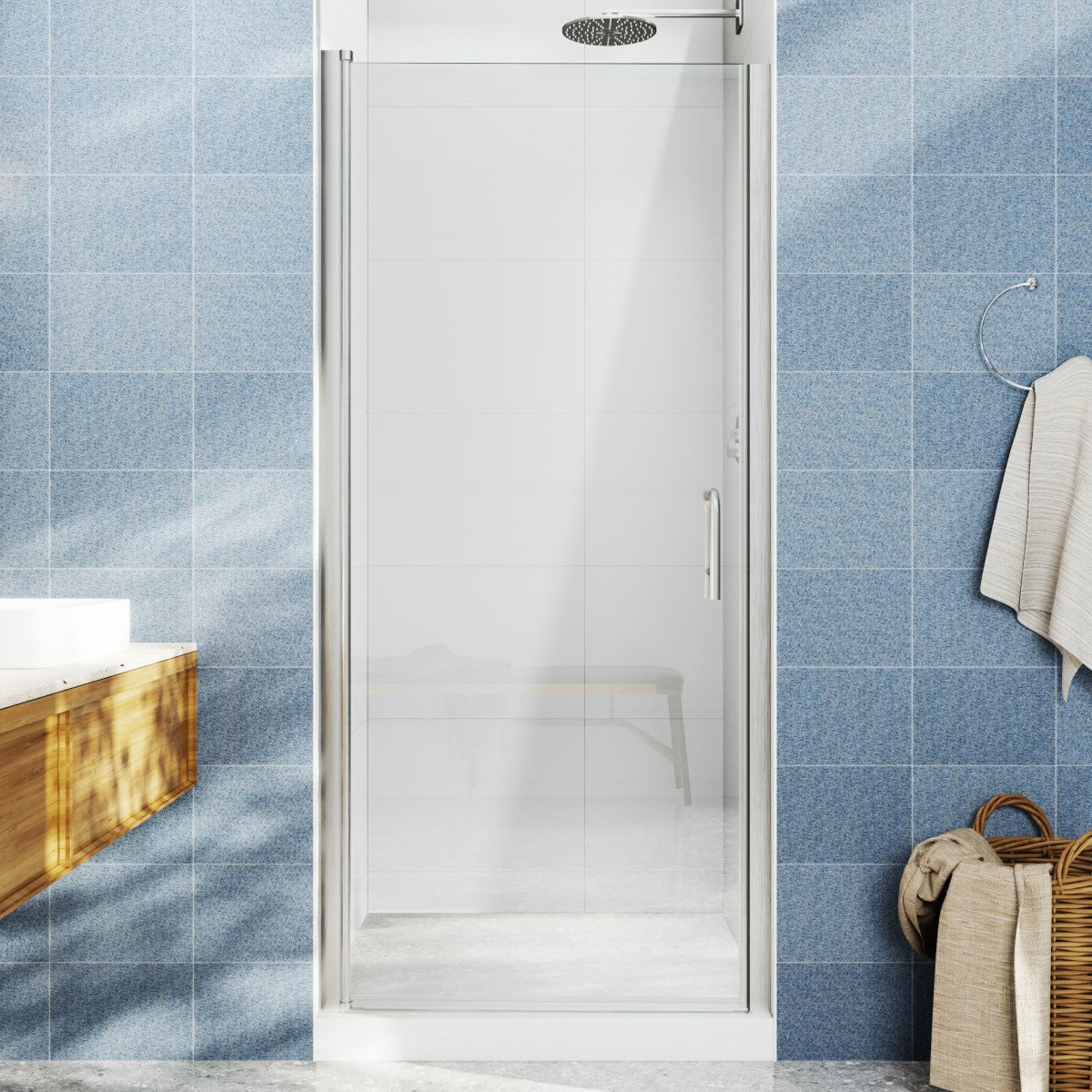 Classy 28-30" W X 72" H Pivot Shower Doors Semi-Frameless Nickel Glass Shower Door With Handle