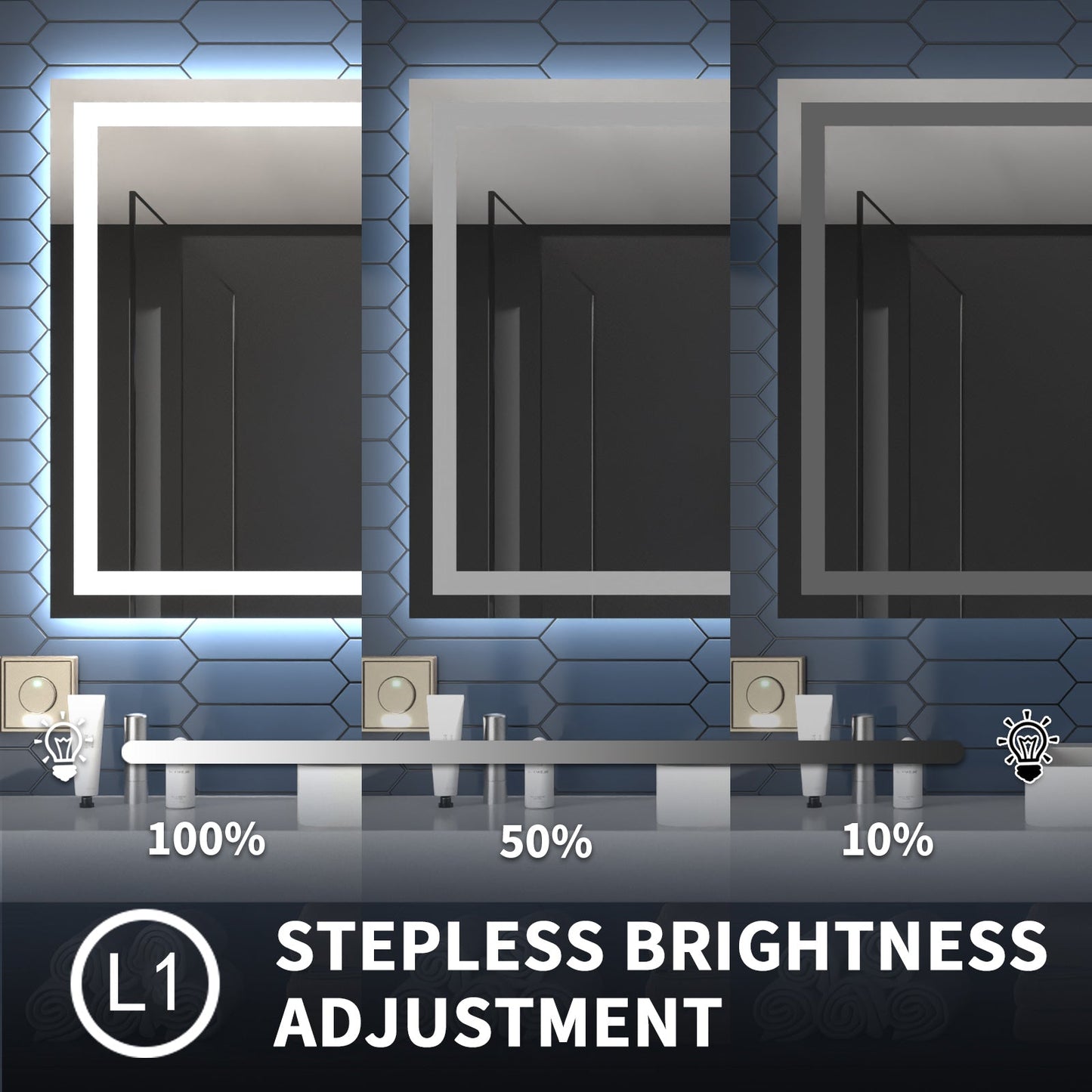 Apex 24" W x 32" H LED Bathroom Light Mirror,Anti Fog,Dimmable,Three Lighting Modes
