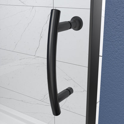 Flexi 38-42"x71" Frameless Shower Door in Matte Black,Tempered Glass with Seal Strip Parts and Handle,6mm Glass Shower Door - ExBriteUSA